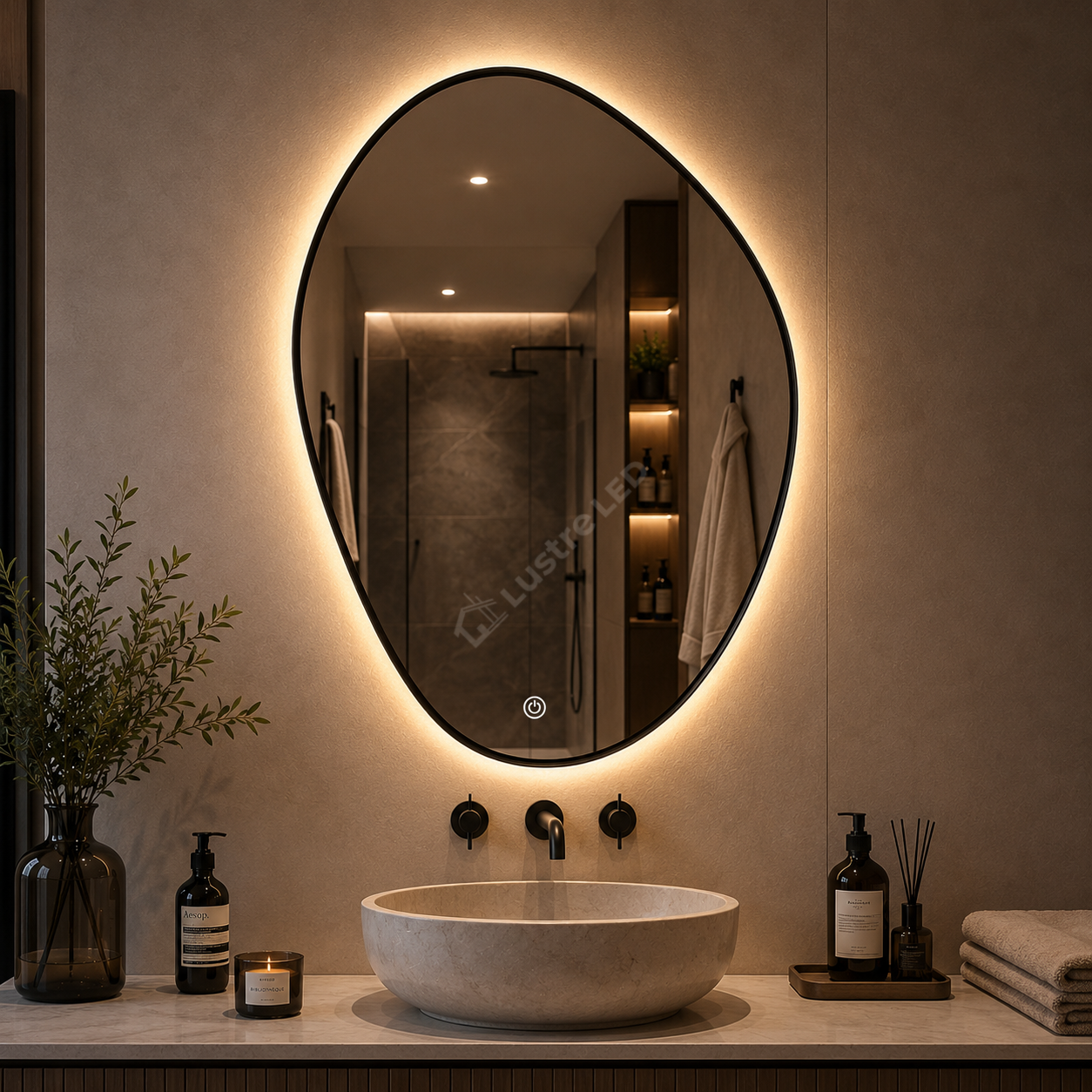 Oglinda LED LAGUNA 70x90CM Black 3 Lumini Dimabila Touch