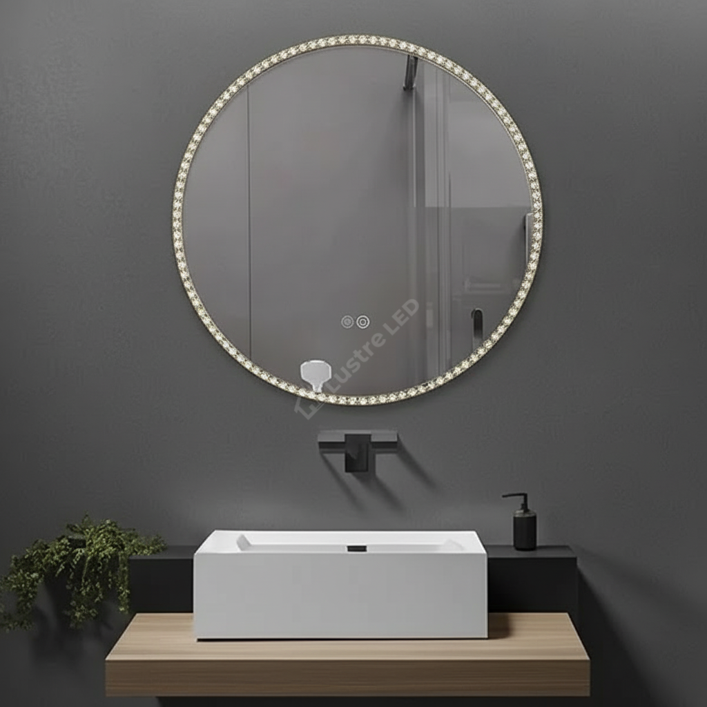 Oglinda LED LIMENA Black 60cm 3 Lumini, Dezaburire, Senzor Miscare si Ceas