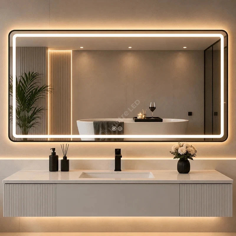 Oglinda LED Maxi Zed Rectangle Black 150x80CM 3 Lumini Dezaburire si Touch
