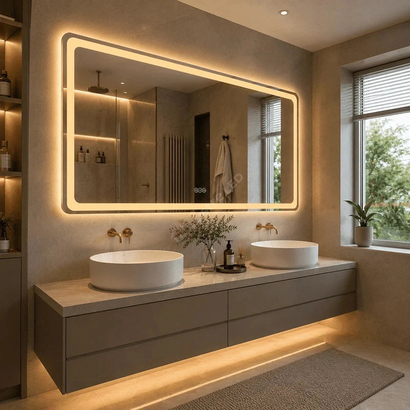Oglinda LED Mina Rectangle Frameless 3 Lumini Dezaburire si Touch