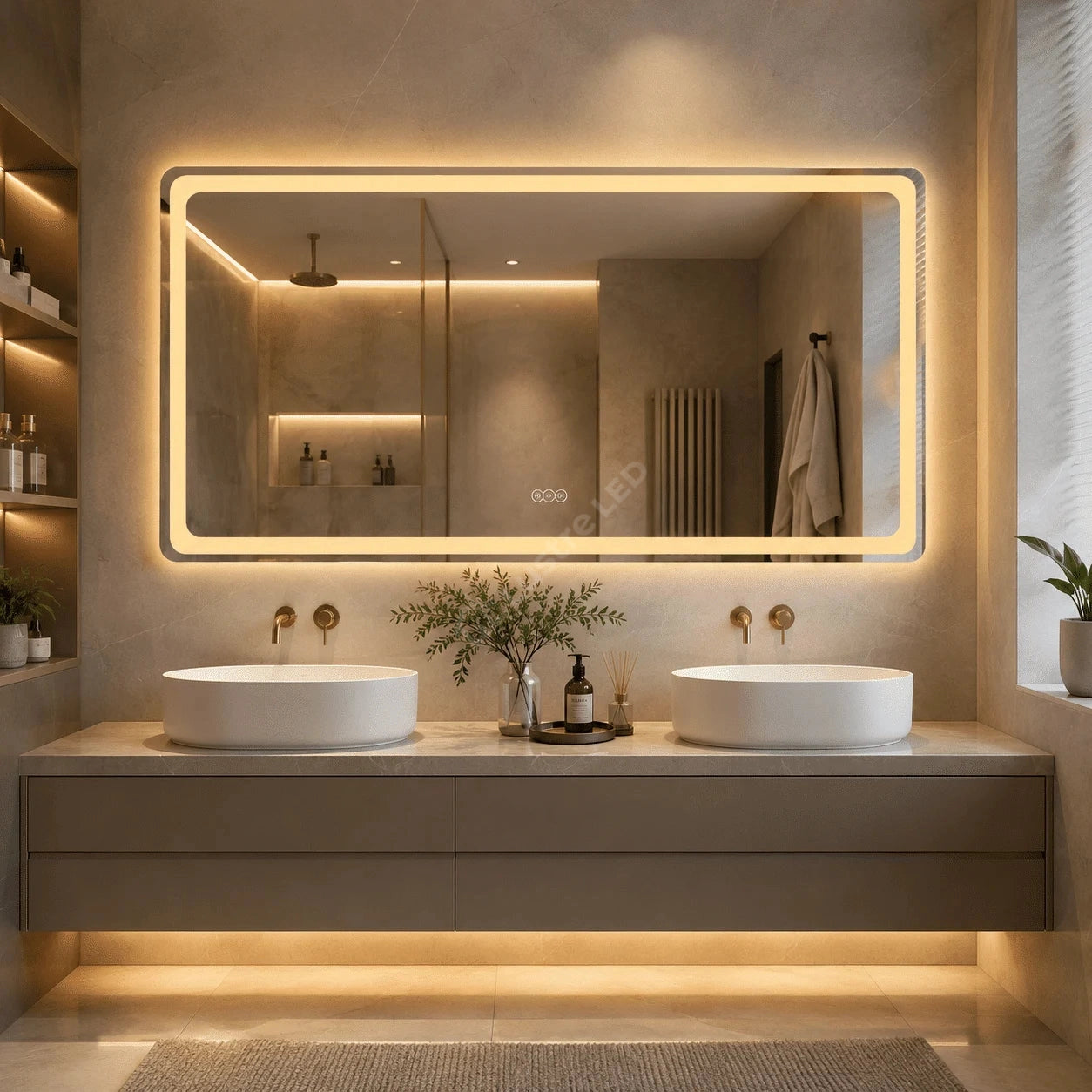 Oglinda LED Mina Rectangle Frameless 3 Lumini Dezaburire si Touch