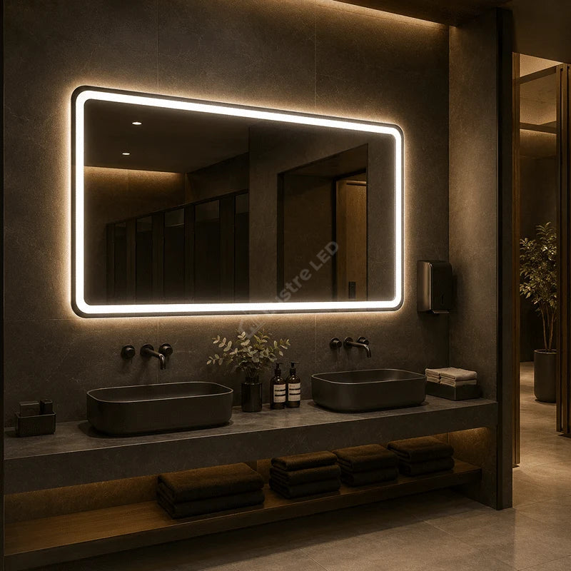 Oglinda LED Mina Rectangle Frameless 90x60CM 3 Lumini Dezaburire si Touch