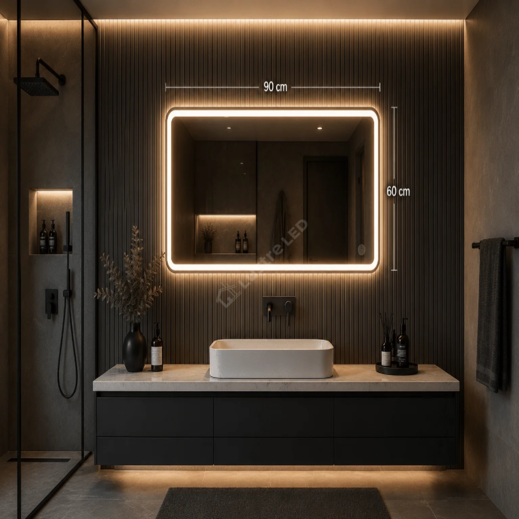 Oglinda LED Mina Rectangle Frameless 90x60CM 3 Lumini Dezaburire si Touch
