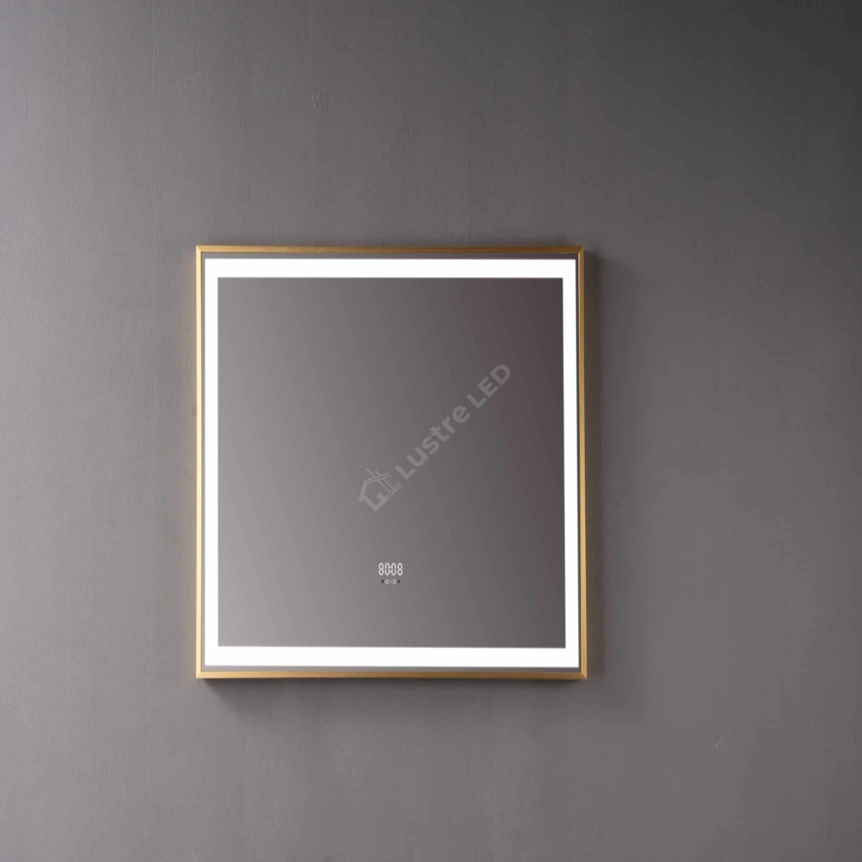 Oglinda LED Nautis Rectangle Gold 80x60CM 3 Lumini Dezaburire si Ceas