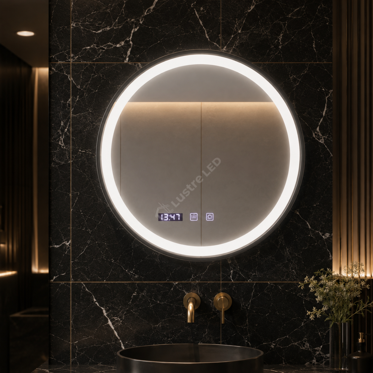 Oglinda LED NOVARA Black 90CM 3 Functii Dezaburire Ceas