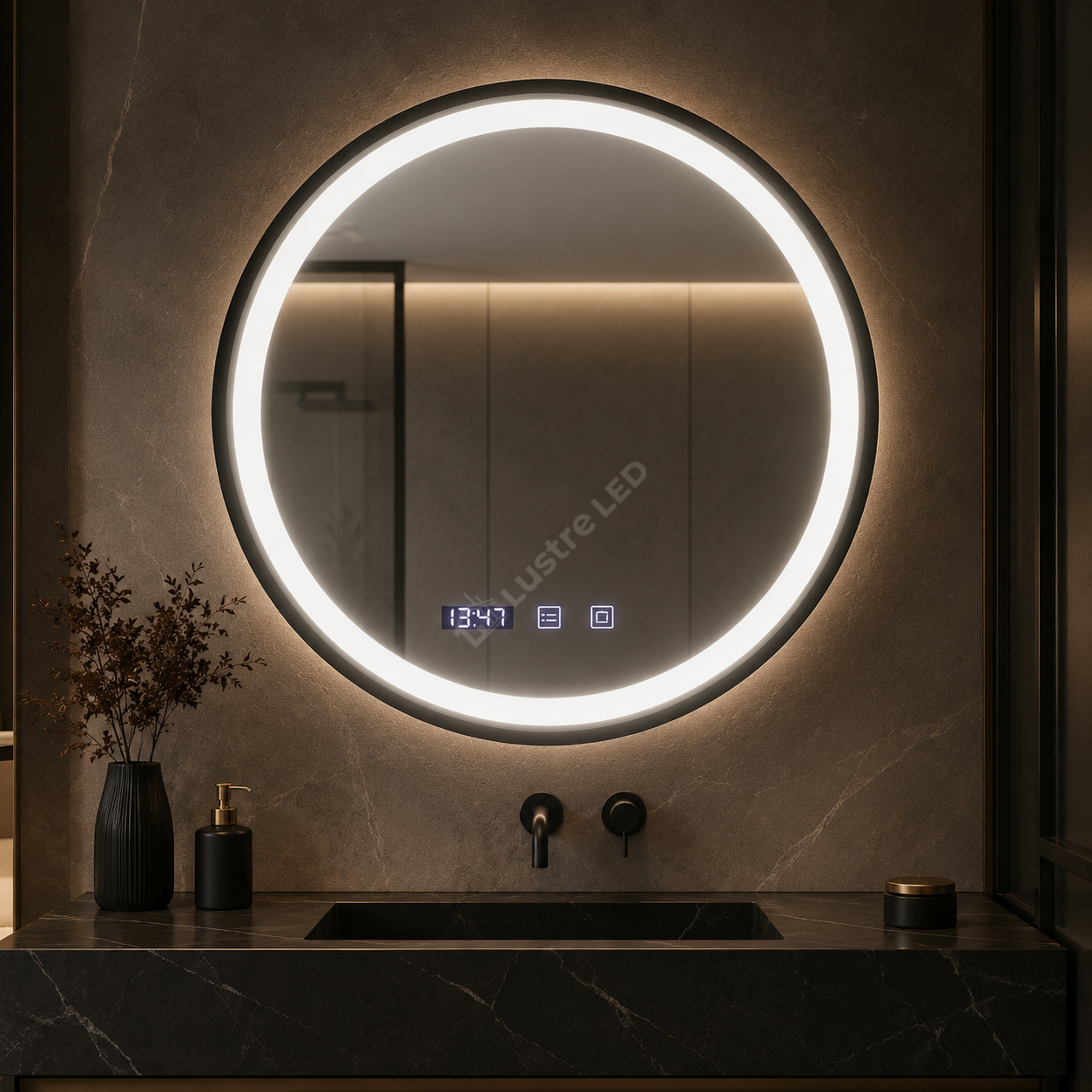 Oglinda LED NOVARA Black 90CM 3 Functii Dezaburire Ceas