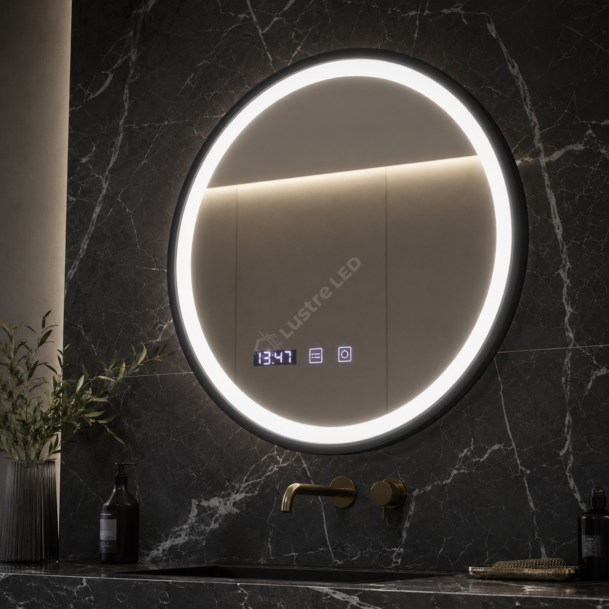 Oglinda LED NOVARA Black 90CM 3 Functii Dezaburire Ceas