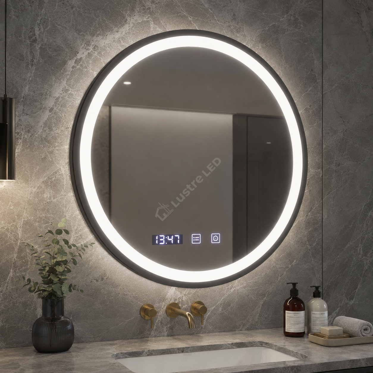 Oglinda LED NOVARA Black 90CM 3 Functii Dezaburire Ceas