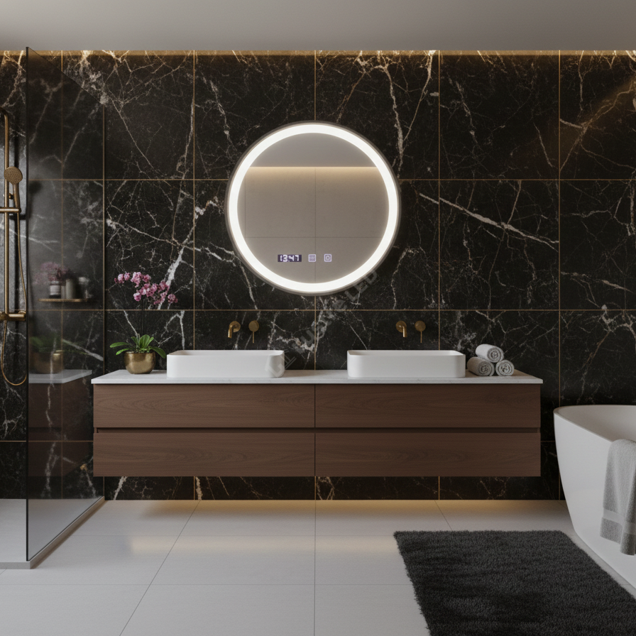 Oglinda LED NOVARA Black 90CM 3 Functii Dezaburire Ceas