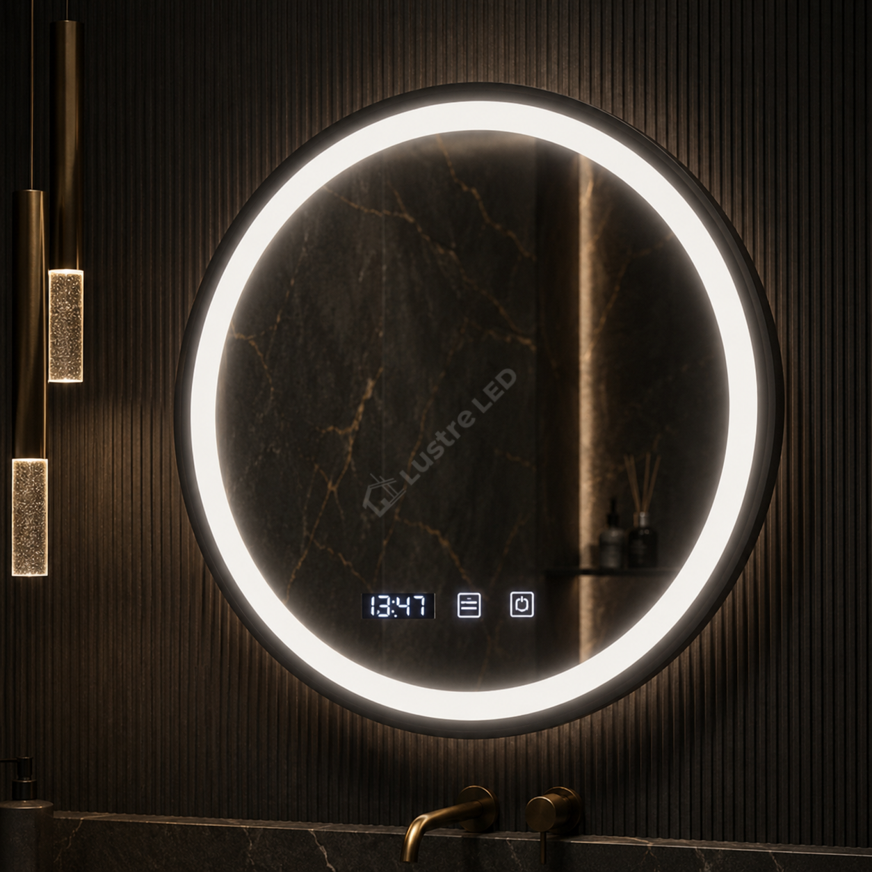 Oglinda LED NOVARA Black 90CM 3 Functii Dezaburire Ceas