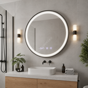 Oglinda LED Novara Round Black 70cm 3 Lumini Dezaburire si Ceas