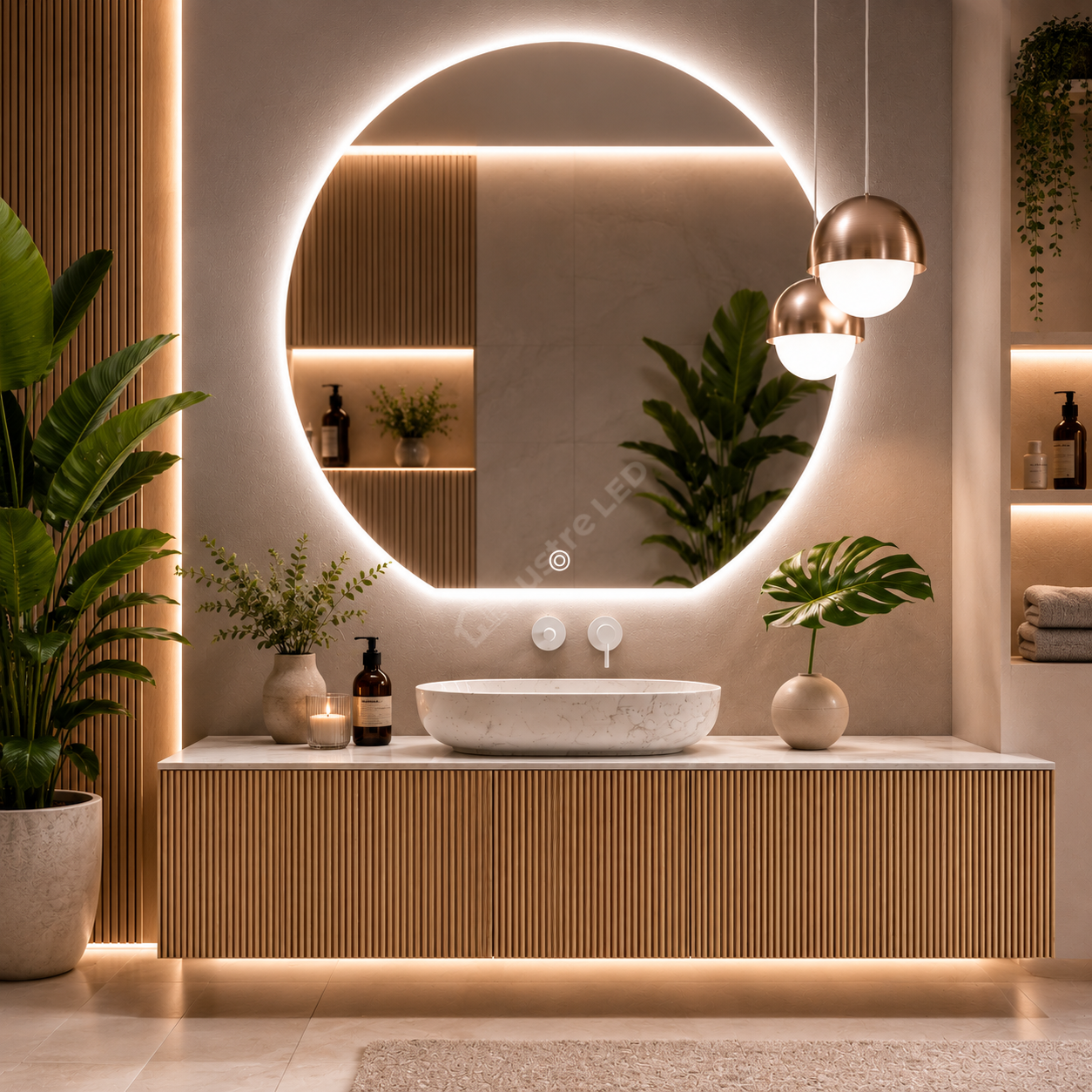 Oglinda LED ORIZO 80x75CM Semi-Rotunda FRAMELESS 3 Lumini Dimabila Touch