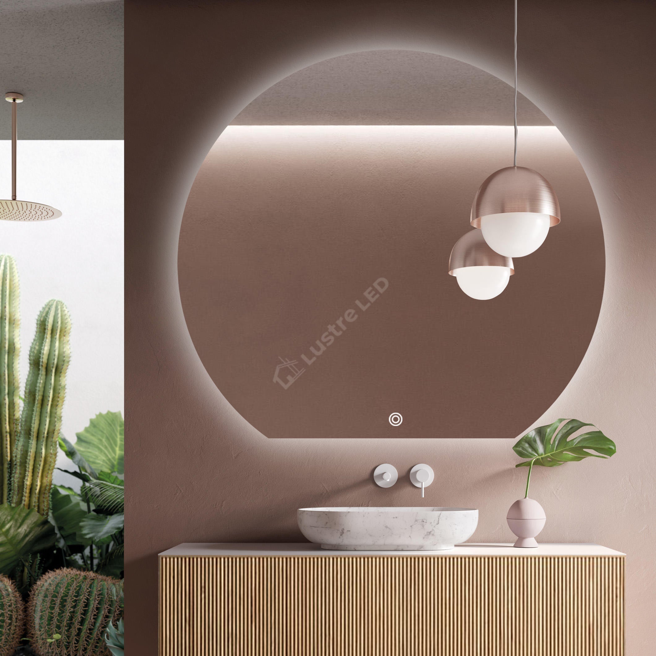 Oglinda LED ORIZO 80x75CM Semi-Rotunda FRAMELESS 3 Lumini Dimabila Touch