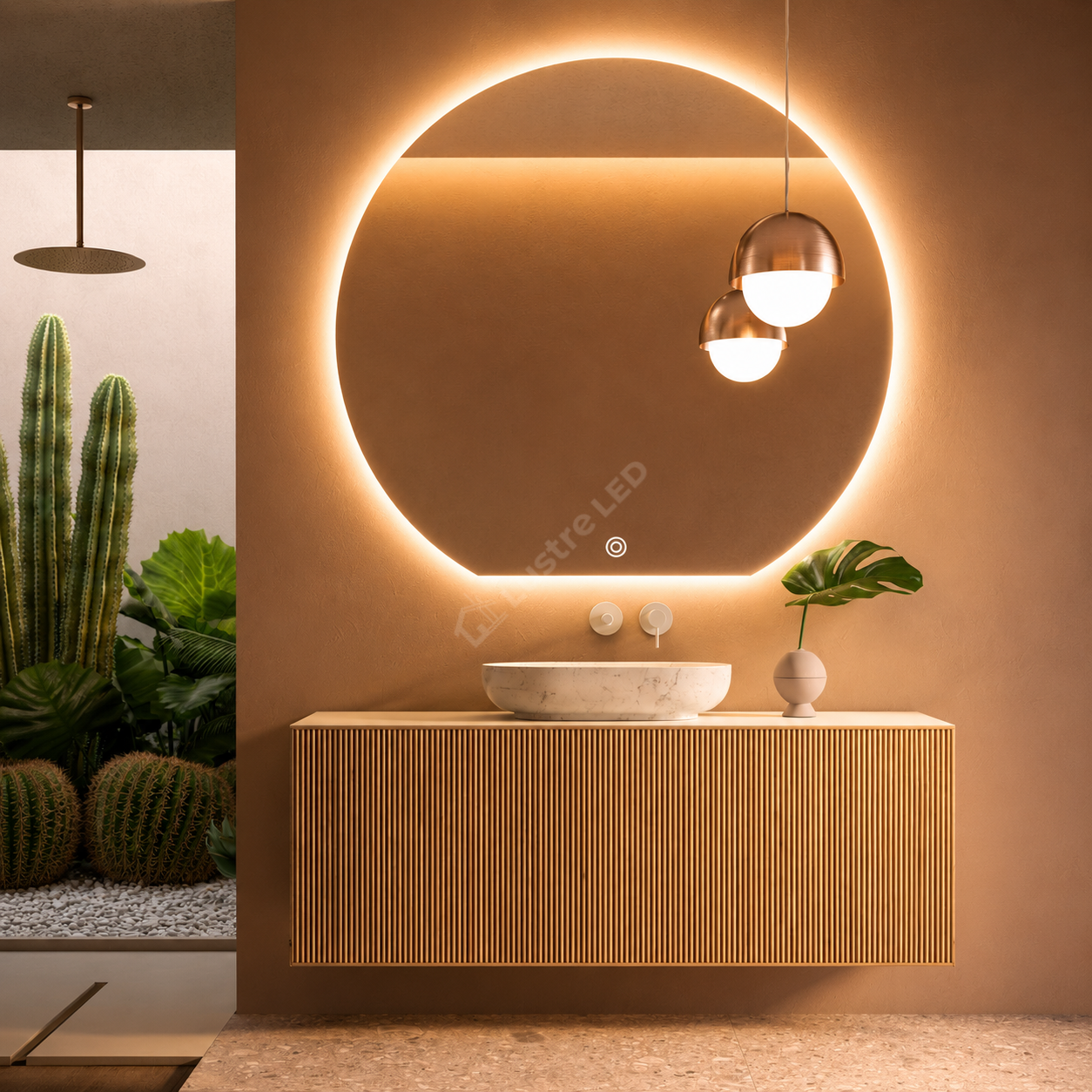 Oglinda LED ORIZO 80x75CM Semi-Rotunda FRAMELESS 3 Lumini Dimabila Touch