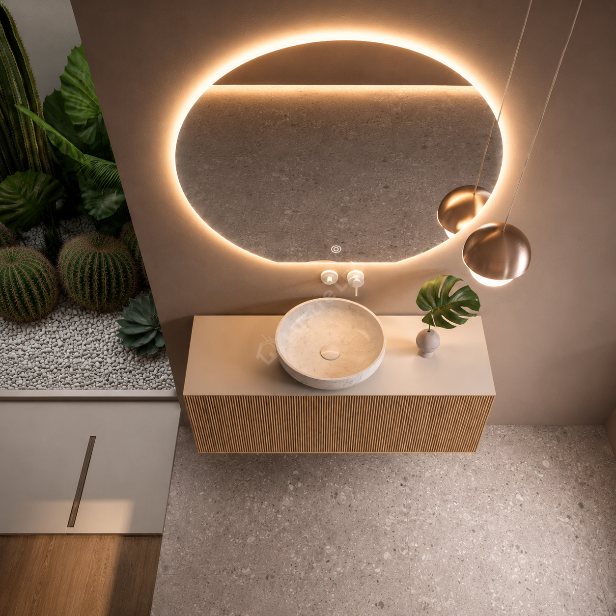 Oglinda LED ORIZO 80x75CM Semi-Rotunda FRAMELESS 3 Lumini Dimabila Touch