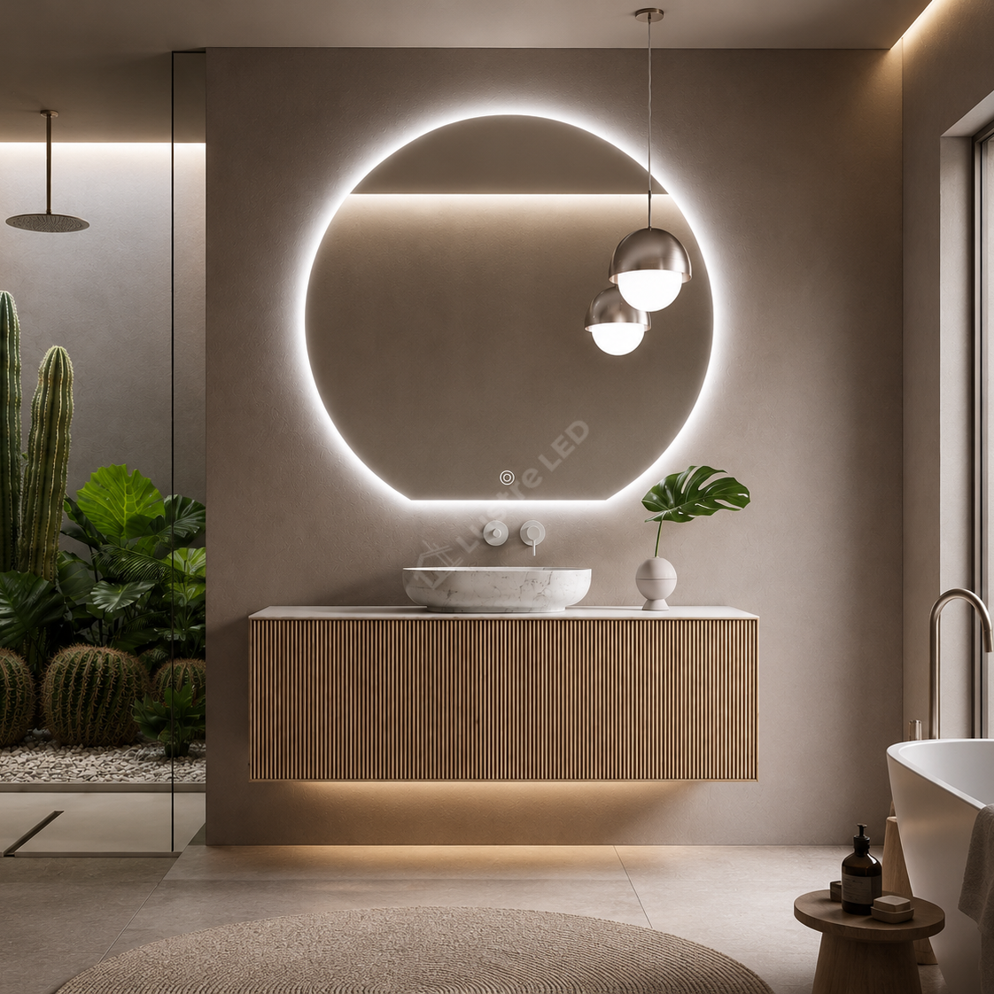 Oglinda LED ORIZO 80x75CM Semi-Rotunda FRAMELESS 3 Lumini Dimabila Touch