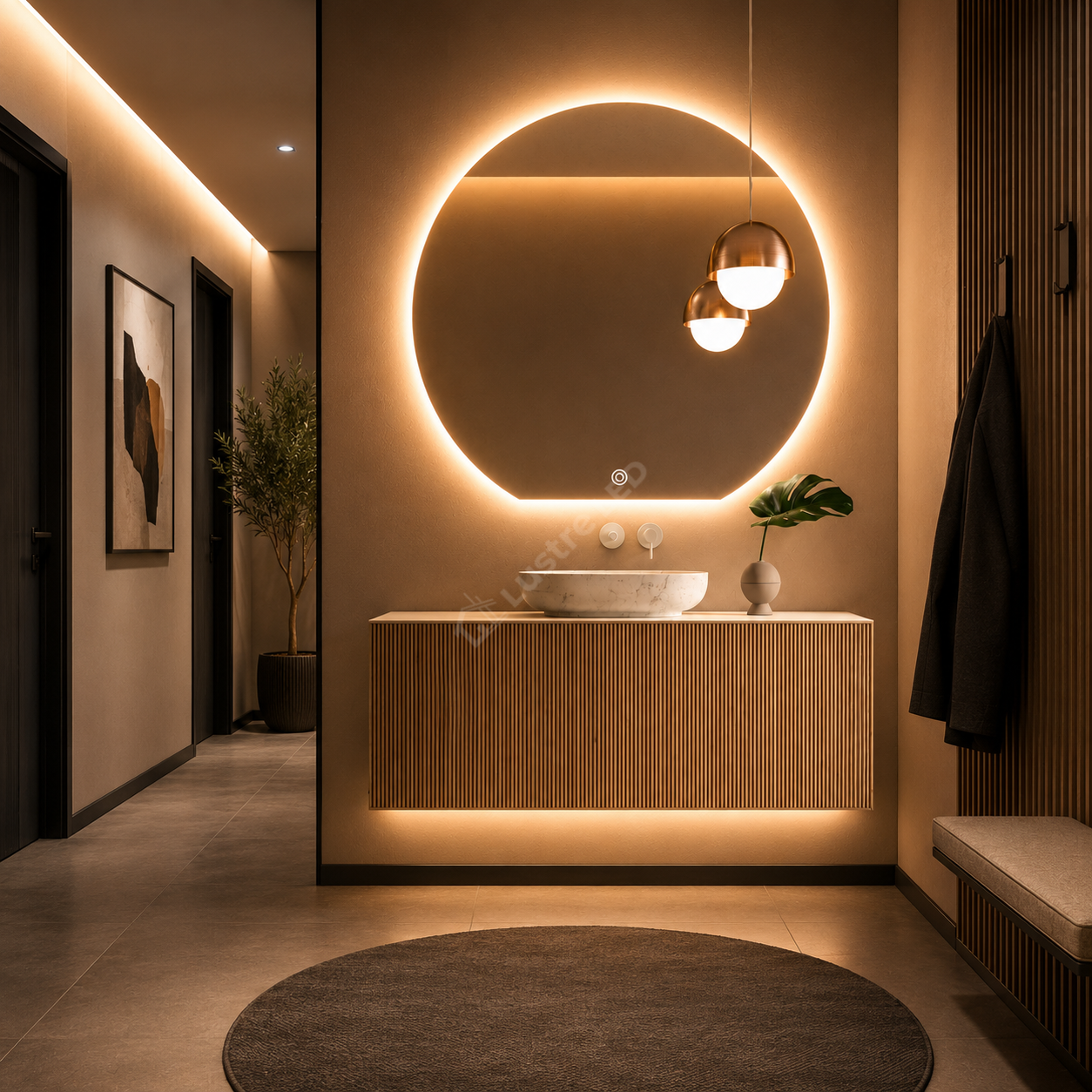 Oglinda LED ORIZO 80x75CM Semi-Rotunda FRAMELESS 3 Lumini Dimabila Touch