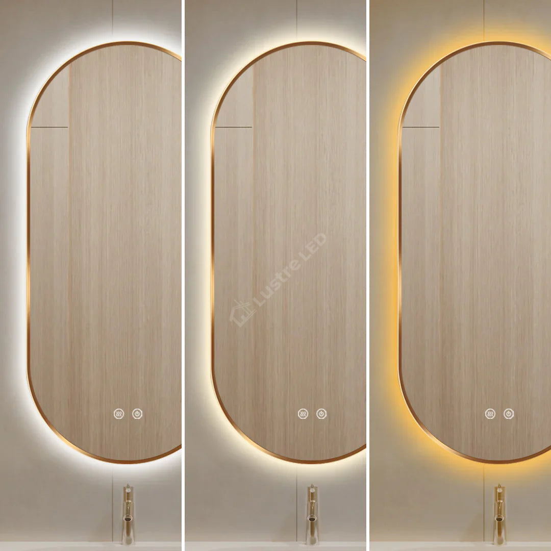 Oglinda LED Ovala 50x100cm Rama Aurie Dezaburire si 3 Lumini J179 AURIE / 50X100CM LED MIRROR