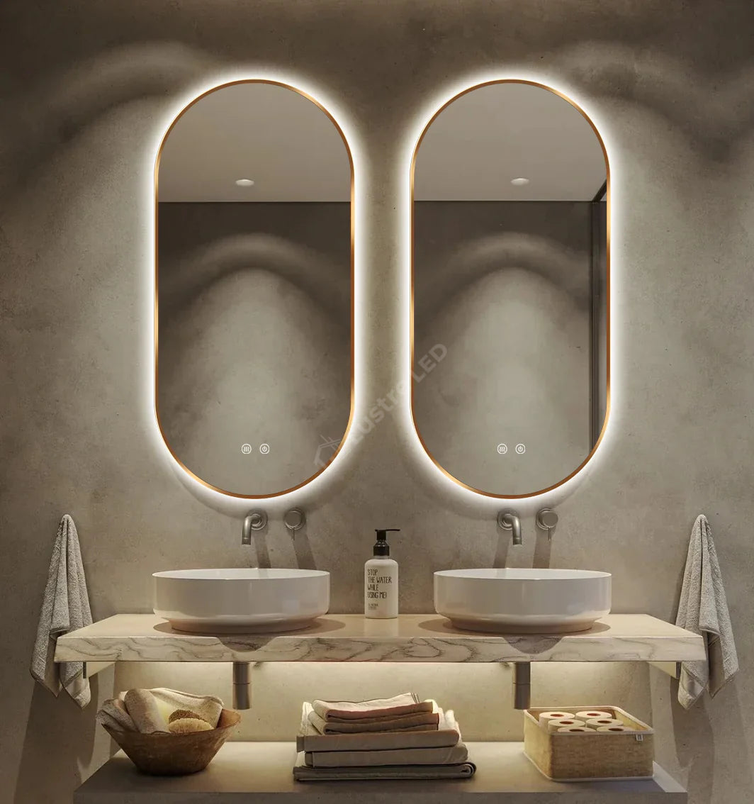 Oglinda LED Ovala 50x100cm Rama Aurie Dezaburire si 3 Lumini J179 AURIE / 50X100CM LED MIRROR
