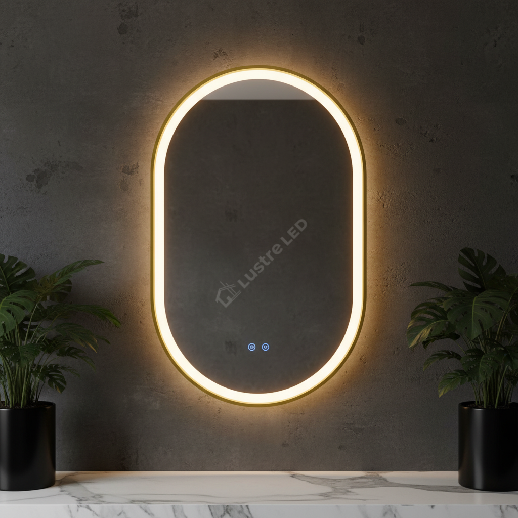 Oglinda LED Ovala 60x90CM, 3 Lumini, Dezaburire, Dimabila, OD061-100-Auriu