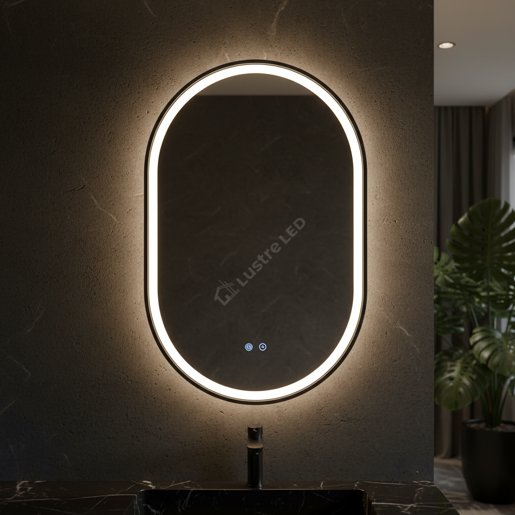 Oglinda LED Ovala 60x90CM, 3 Lumini, Dezaburire, Dimabila, OD061-100-Negru