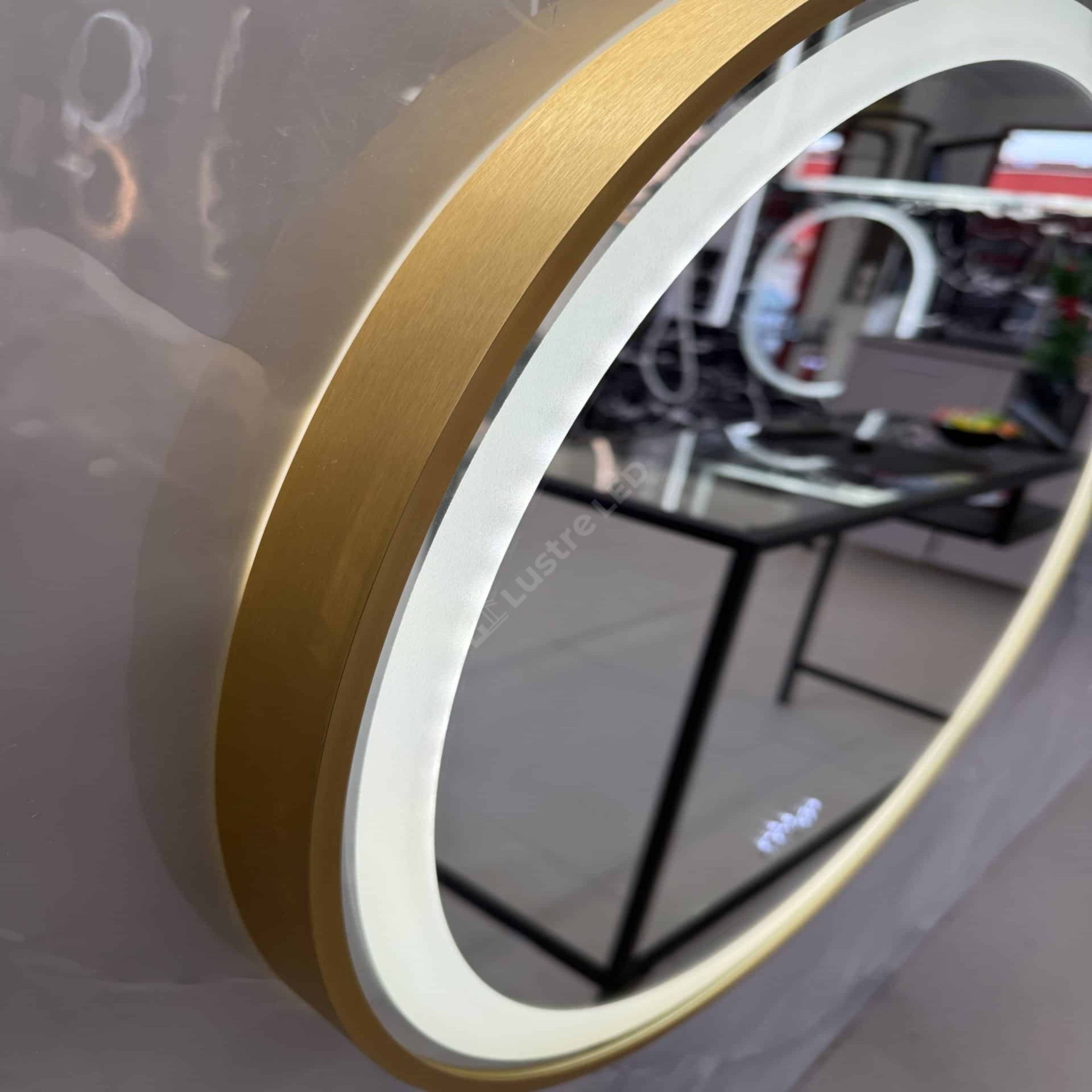 Oglinda LED Pilo Round Gold Ø70CM 3 Lumini Dezaburire si Ceas