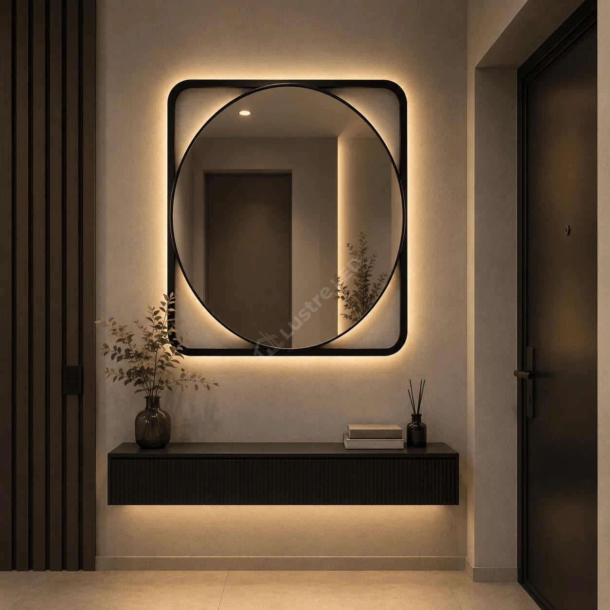 Oglinda LED Prodo Round Black Ø70CM 3 Lumini Dezaburire si Ceas