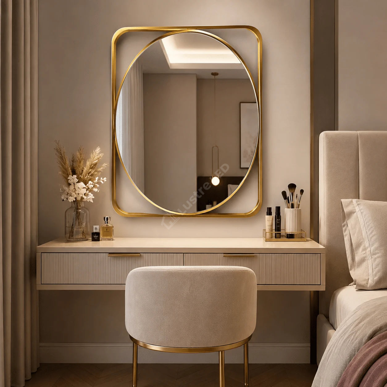 Oglinda LED Prodo Round Gold Ø70CM 3 Lumini Dezaburire si Ceas