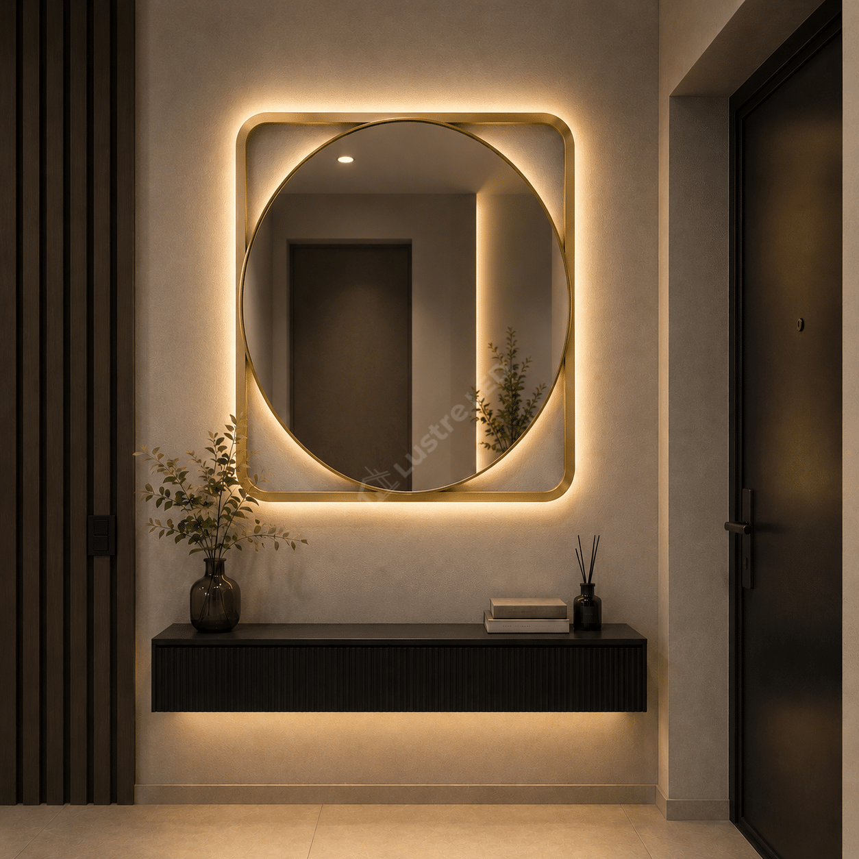 Oglinda LED Prodo Round Gold Ø70CM 3 Lumini Dezaburire si Ceas