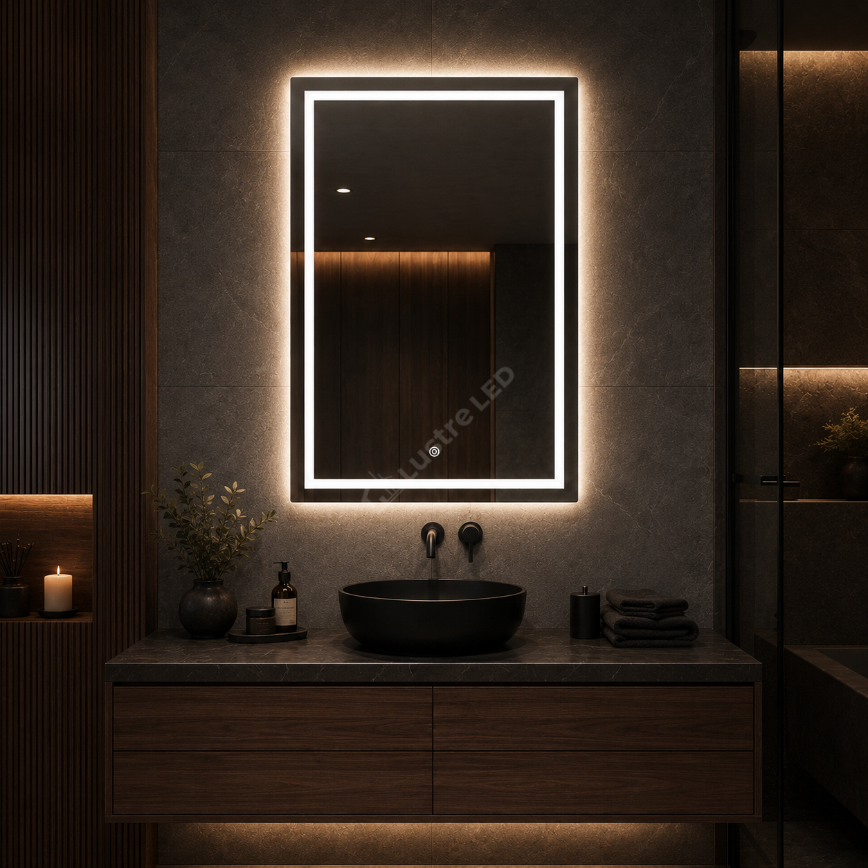 Oglinda LED QUADRO 60x80CM FRAMELESS 3 Lumini Dimabila Touch
