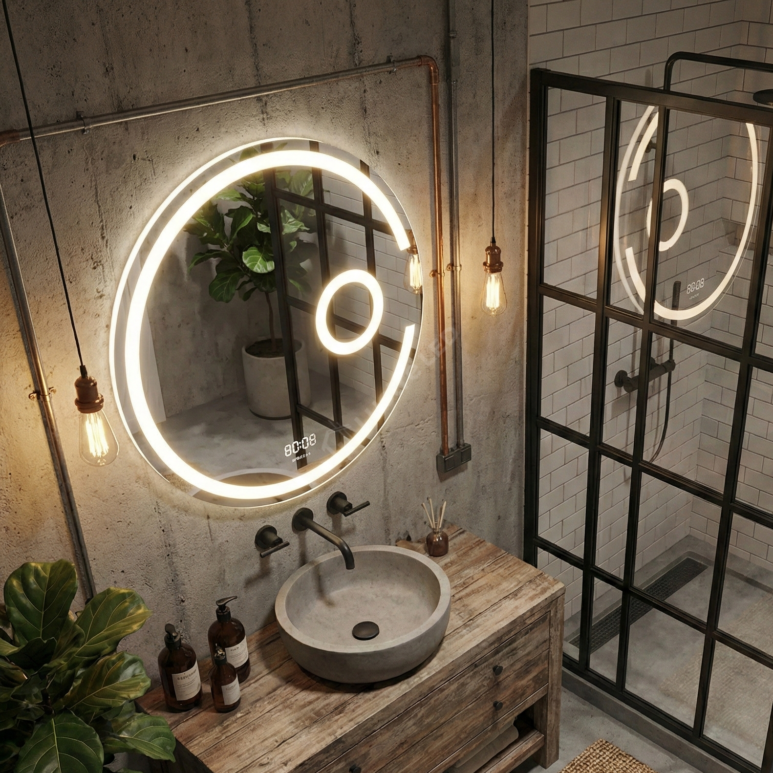 Oglinda LED RIFLESSO 70CM Functie Dezaburire, Lupa Cosmetica, Senzor, 3 Lumini