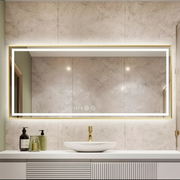 Oglinda LED RIVEN Rama Aurie, 120x80CM, 3 Lumini, Functie Dezaburire, Ceas, Touch