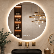 Oglinda LED Rotunda 70cm Dimabila cu Touch, 3 Lumini si Ceas