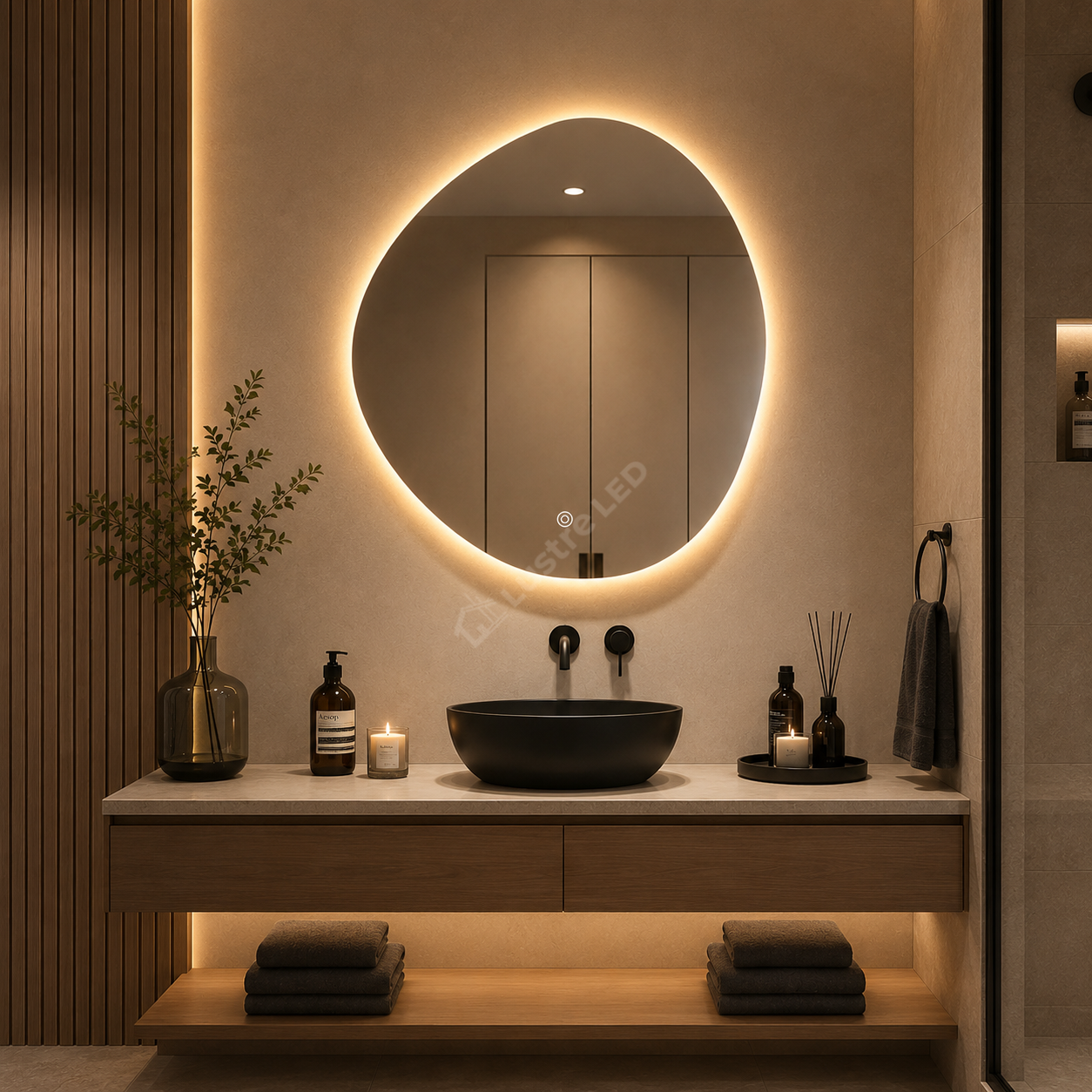 Oglinda LED SASSO 80x80CM FRAMELESS 3 Lumini Dimabila Touch