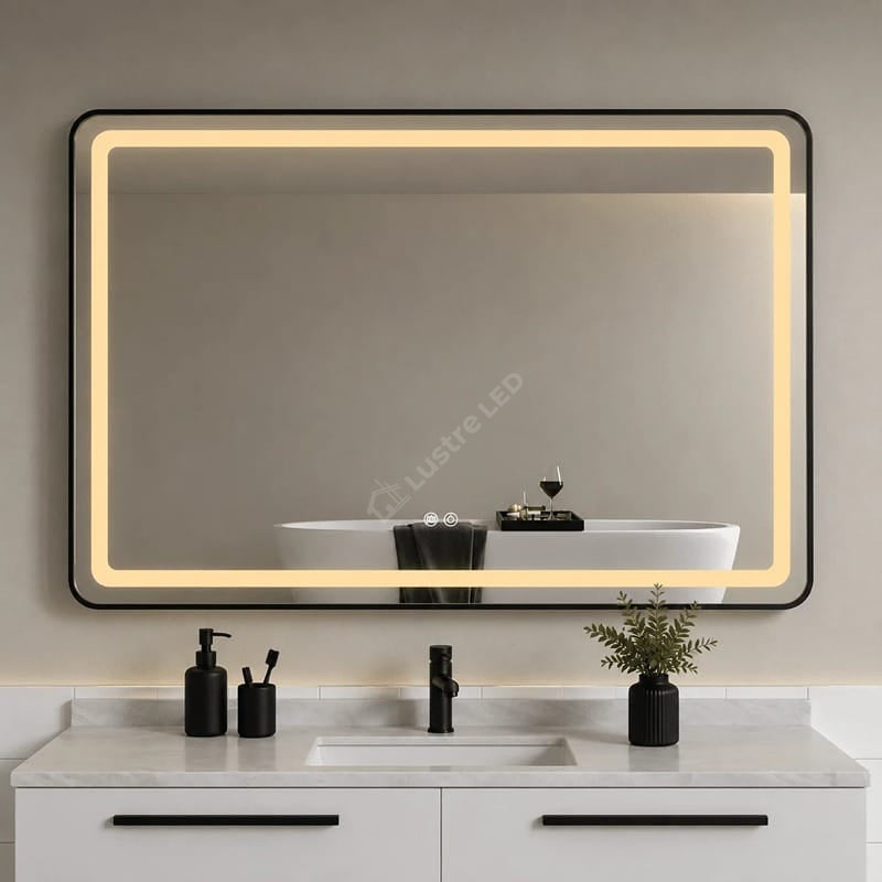 Oglinda LED Small Zed Rectangle Black 100x80CM 3 Lumini Dezaburire si Touch