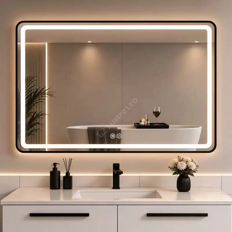 Oglinda LED Small Zed Rectangle Black 100x80CM 3 Lumini Dezaburire si Touch