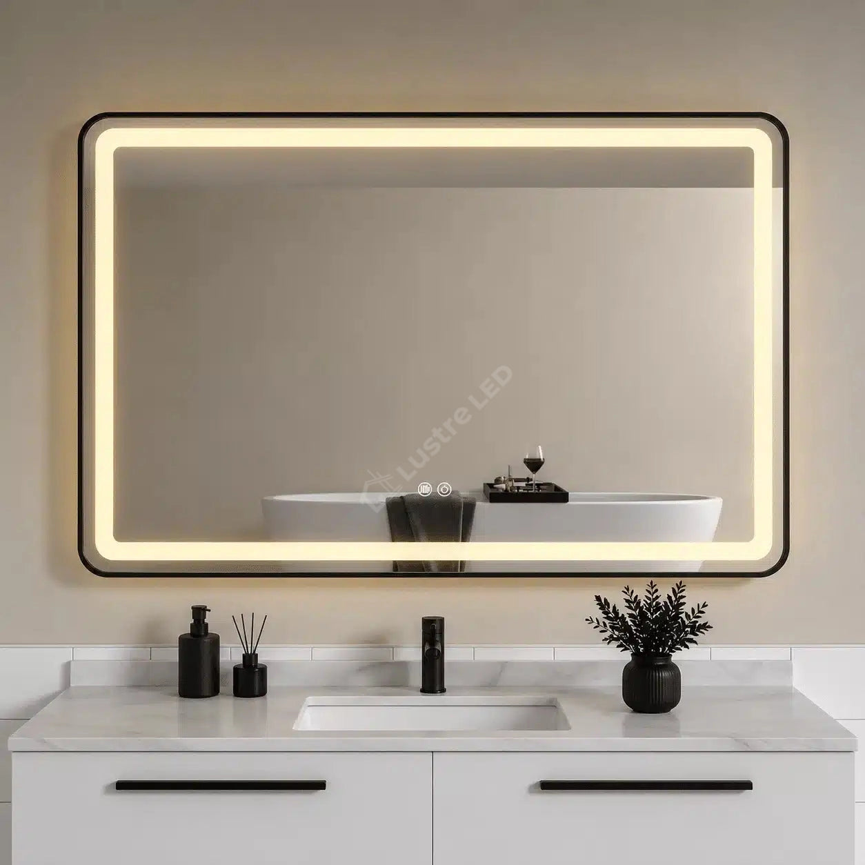 Oglinda LED Small Zed Rectangle Black 100x80CM 3 Lumini Dezaburire si Touch