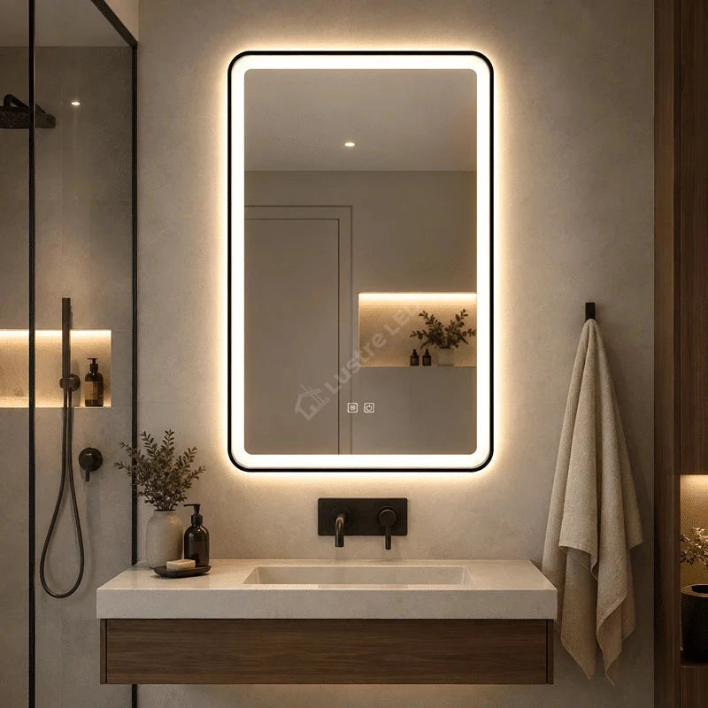 Oglinda LED Torno Rectangle Black 3 Lumini Dezaburire si Touch