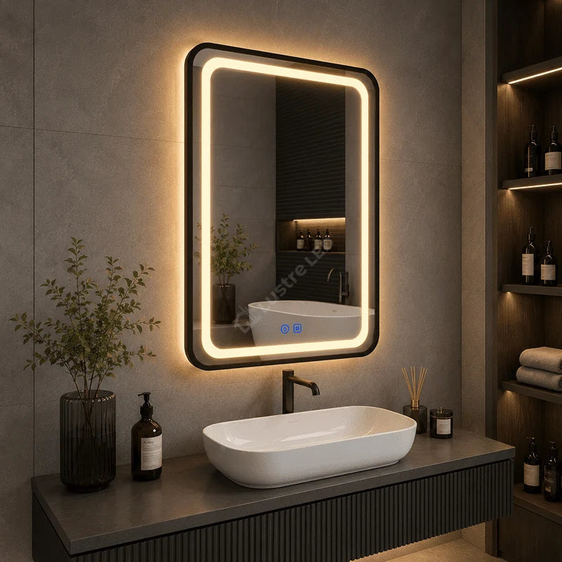Oglinda LED Torno Rectangle Black 3 Lumini Dezaburire si Touch