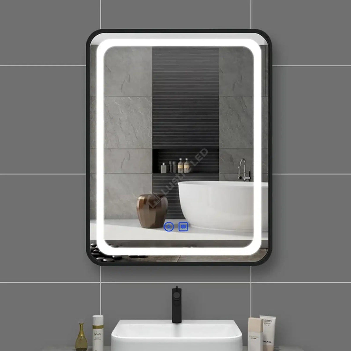 Oglinda LED Torno Rectangle Black 3 Lumini Dezaburire si Touch