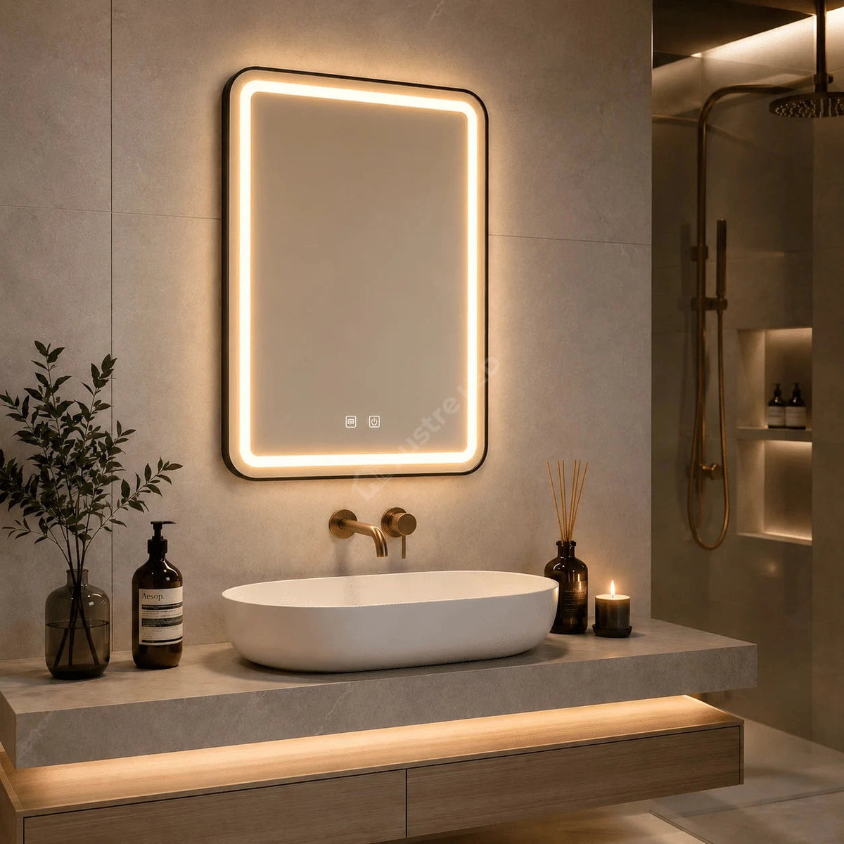 Oglinda LED Torno Rectangle Black 3 Lumini Dezaburire si Touch