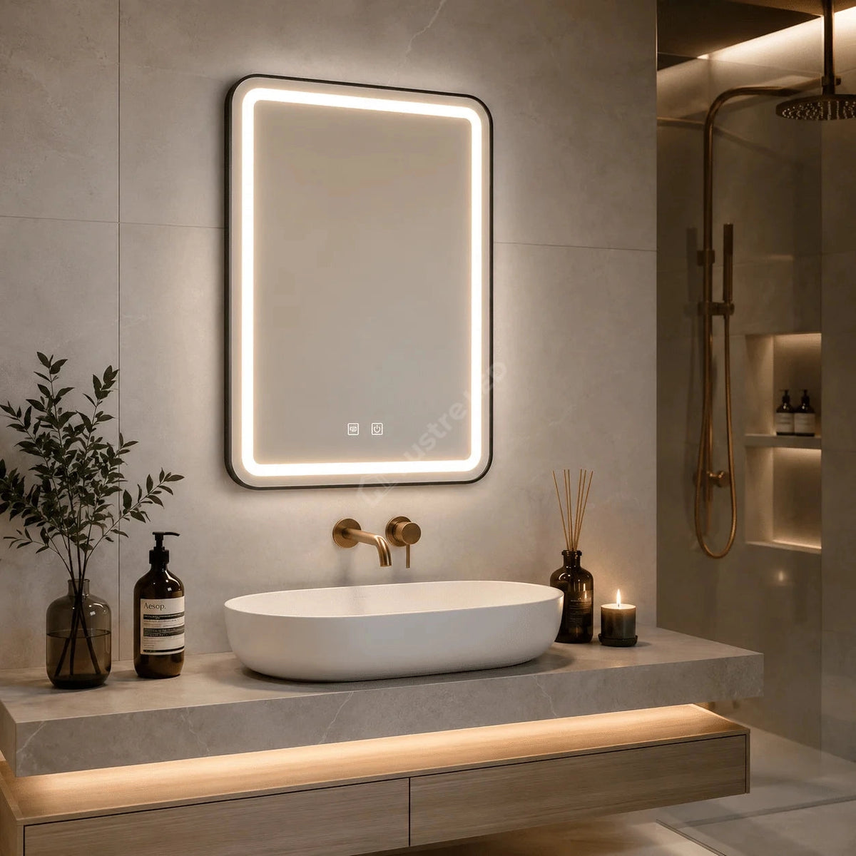 Oglinda LED Torno Rectangle Black 3 Lumini Dezaburire si Touch