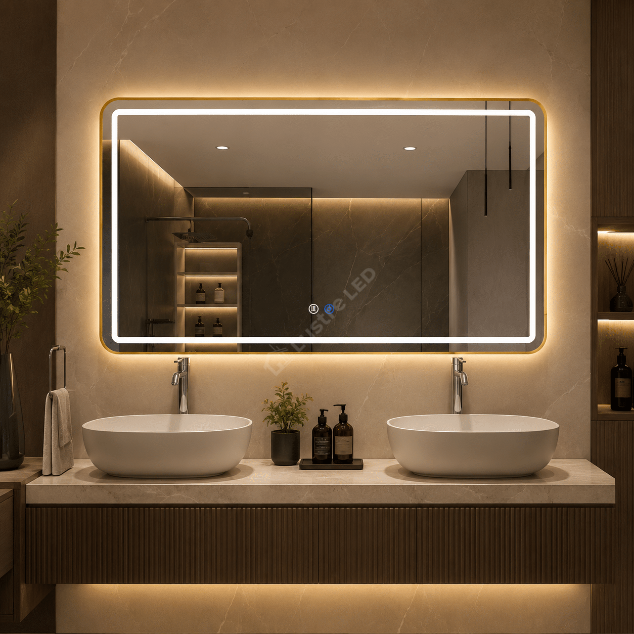Oglinda LED Tron Rectangle Gold 150x80CM 3 Lumini Dezaburire si Touch