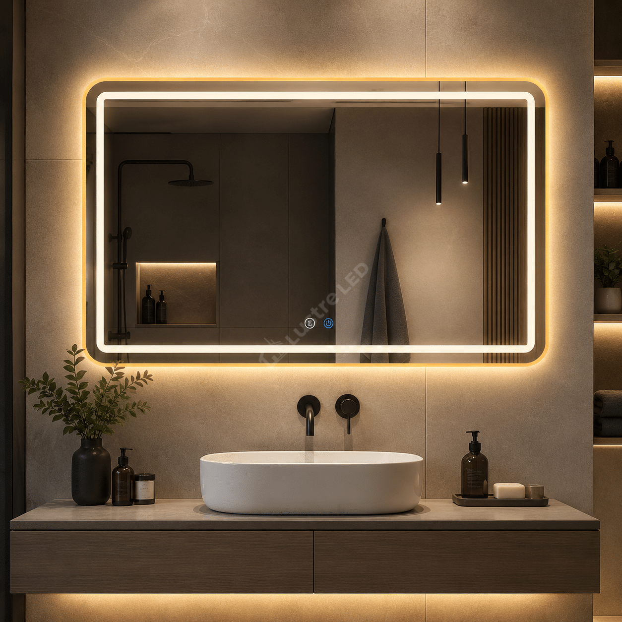 Oglinda LED Tron Rectangle Gold 150x80CM 3 Lumini Dezaburire si Touch