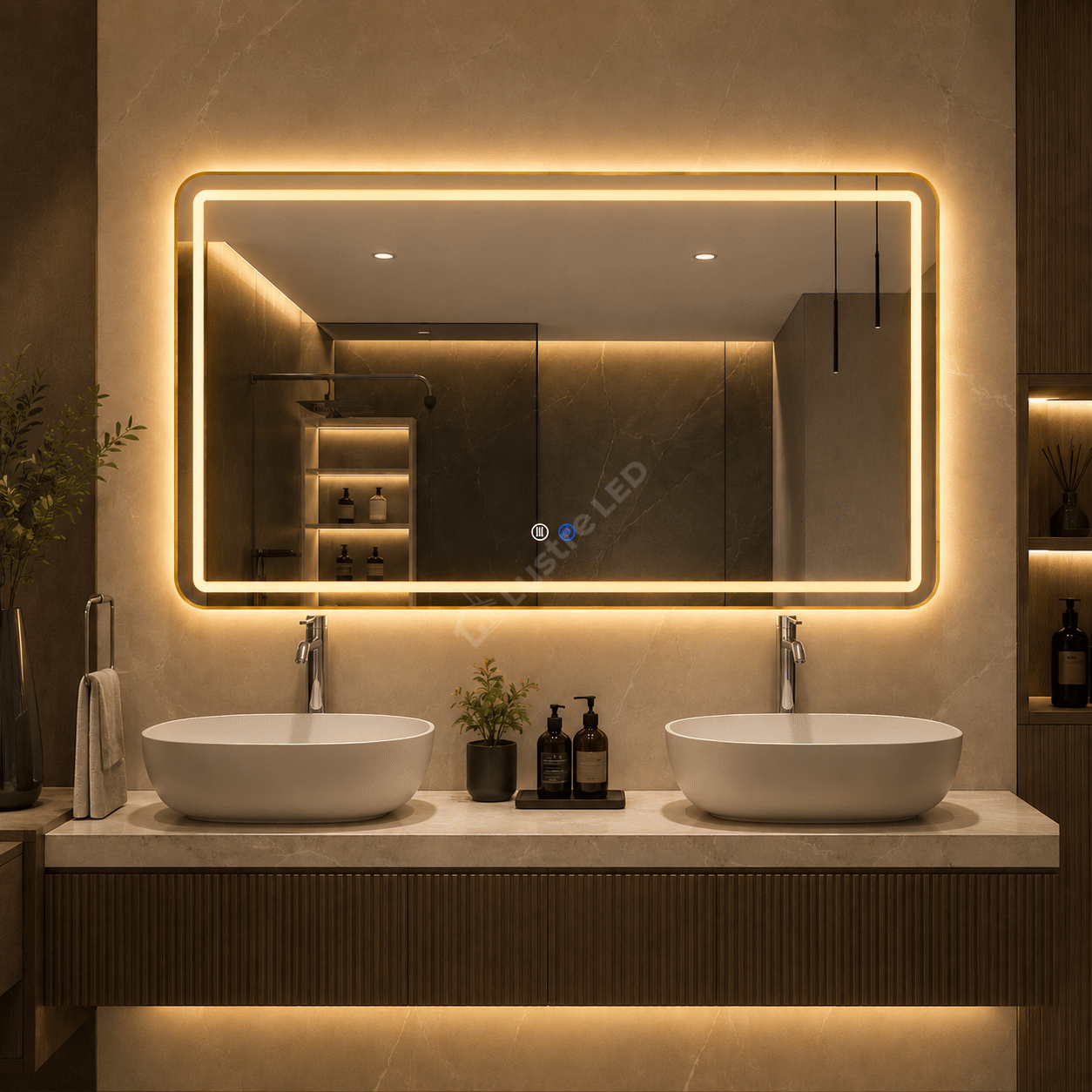 Oglinda LED Tron Rectangle Gold 150x80CM 3 Lumini Dezaburire si Touch