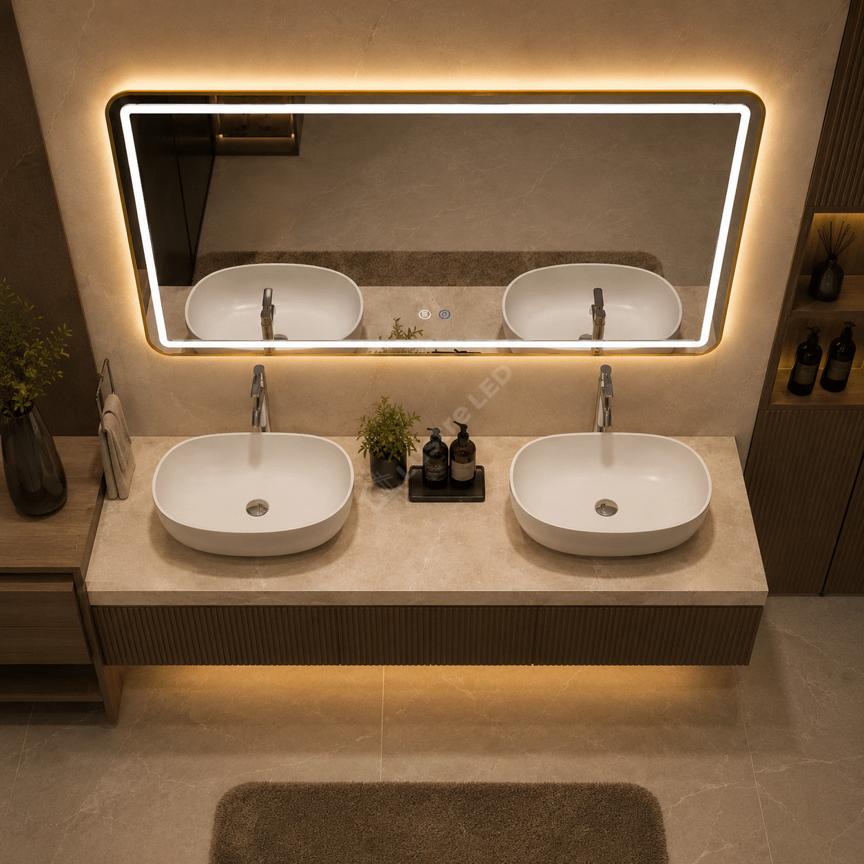 Oglinda LED Tron Rectangle Gold 150x80CM 3 Lumini Dezaburire si Touch