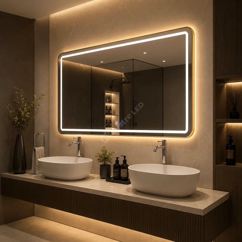 Oglinda LED Tron Rectangle Gold 150x80CM 3 Lumini Dezaburire si Touch