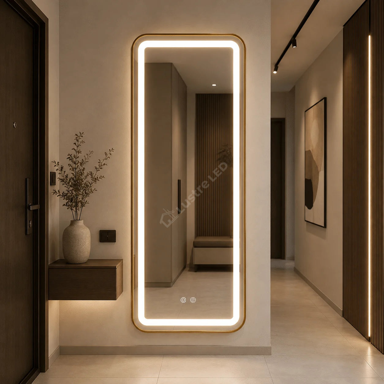 Oglinda LED Tron Rectangle Gold 50x100CM 3 Lumini Dezaburire si Touch