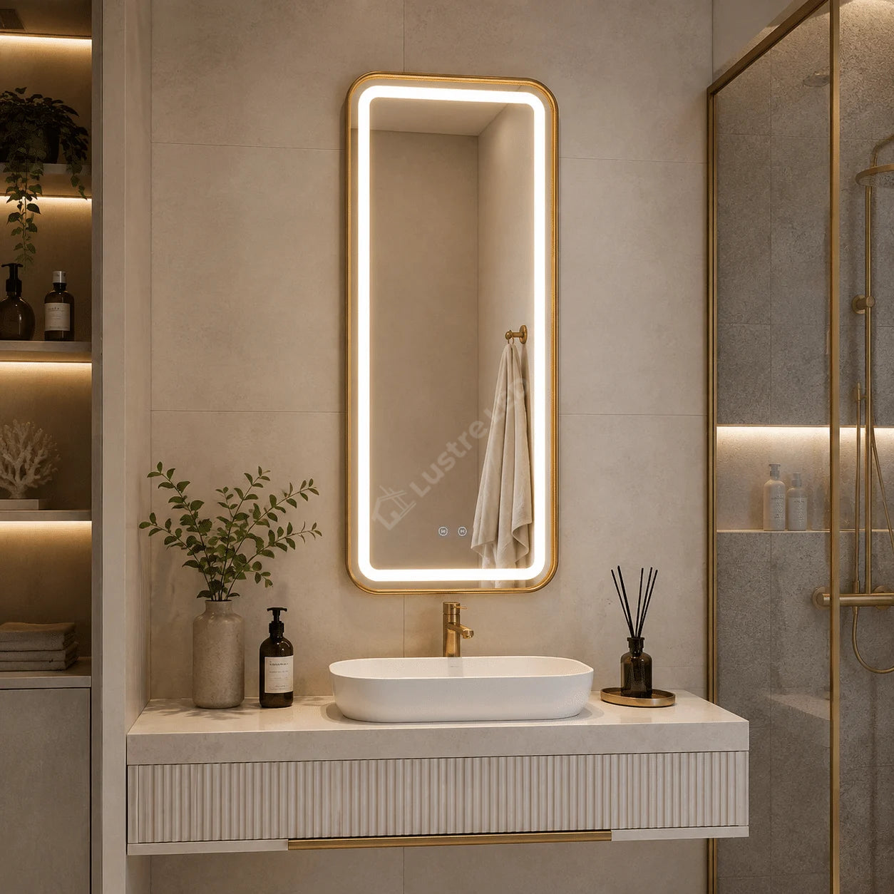 Oglinda LED Tron Rectangle Gold 50x100CM 3 Lumini Dezaburire si Touch