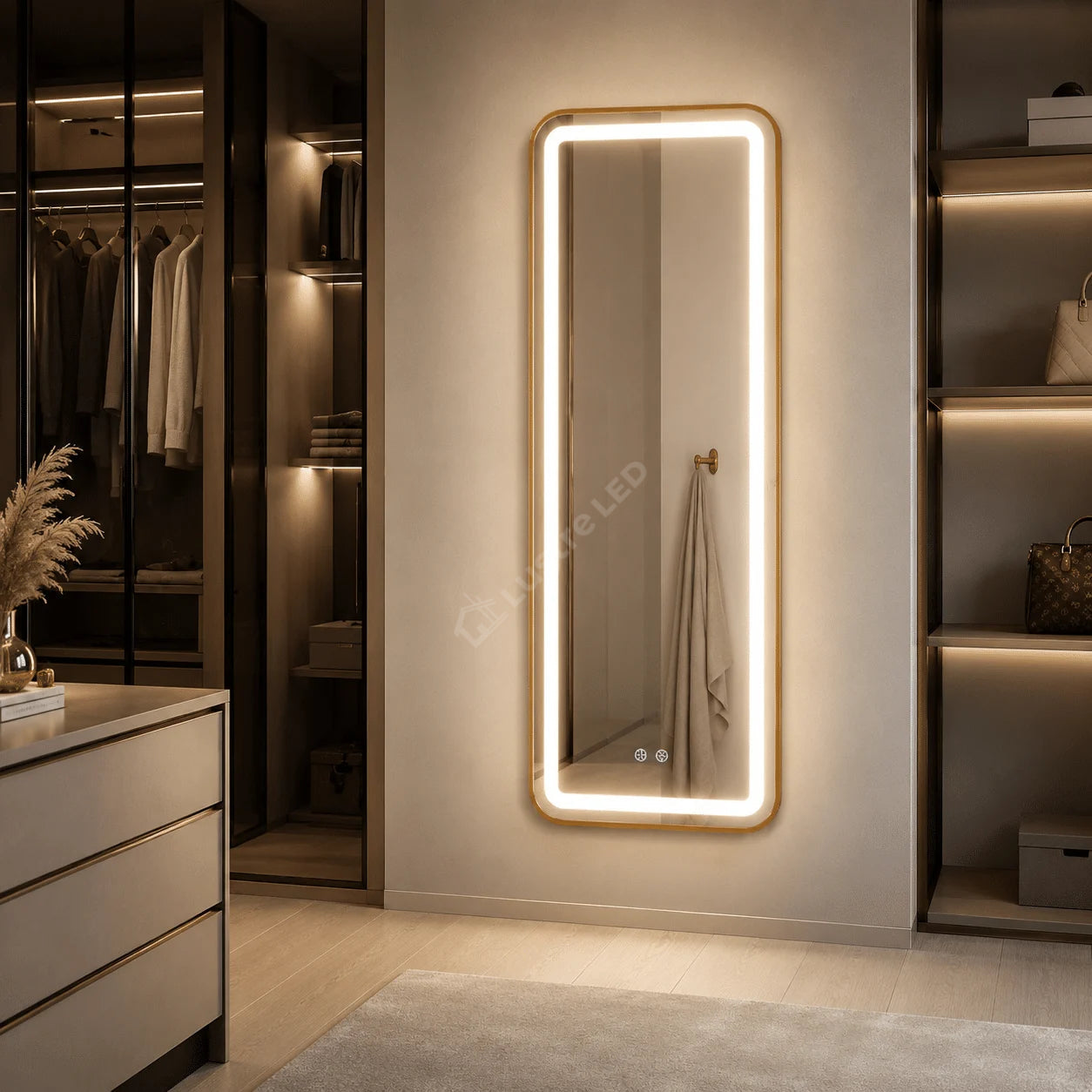 Oglinda LED Tron Rectangle Gold 50x100CM 3 Lumini Dezaburire si Touch